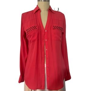 0272 Express Red Button-Up Blouse with Studded Pockets sz S